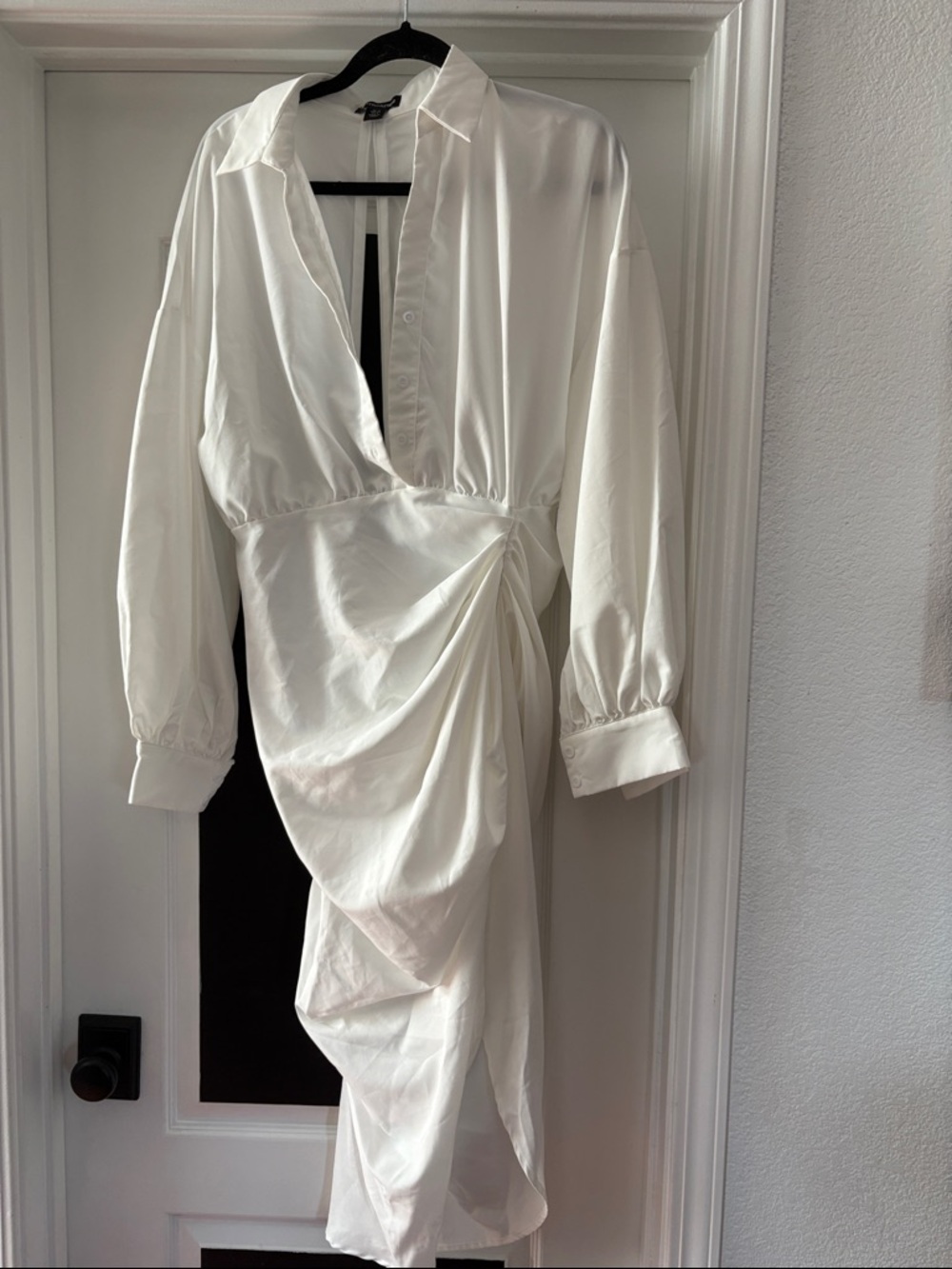 Elegant White Draped Shirt Dress